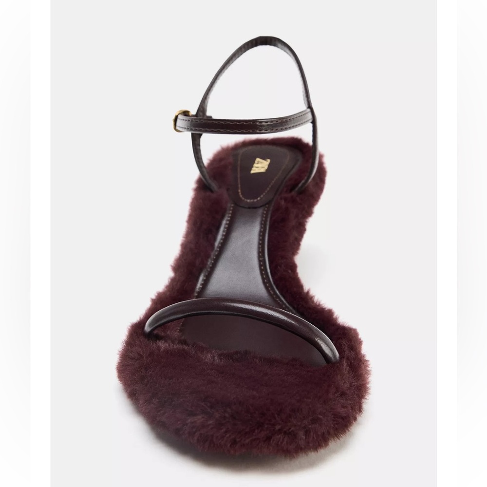 NEW! Zara Faux Fur Sole Heeled Sandals Size 6 1/2 or 37 - Picture 5 of 10